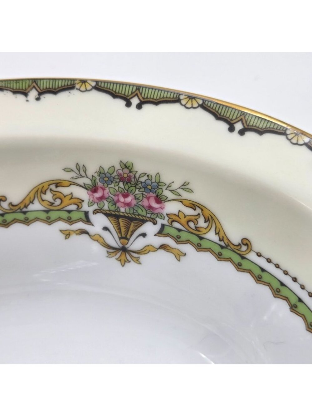 Noritake Penelope Oval Vegetable Bowl Green Border Pink Roses Urn Gold Trim - Picture 6 of 6